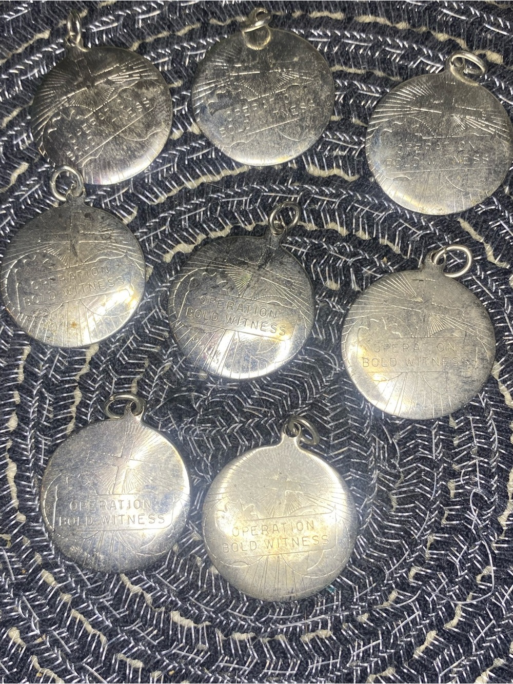 Set of 8 Round Vintage Silver-Toned “Operation Bold Witness” charms - Picture 8 of 9